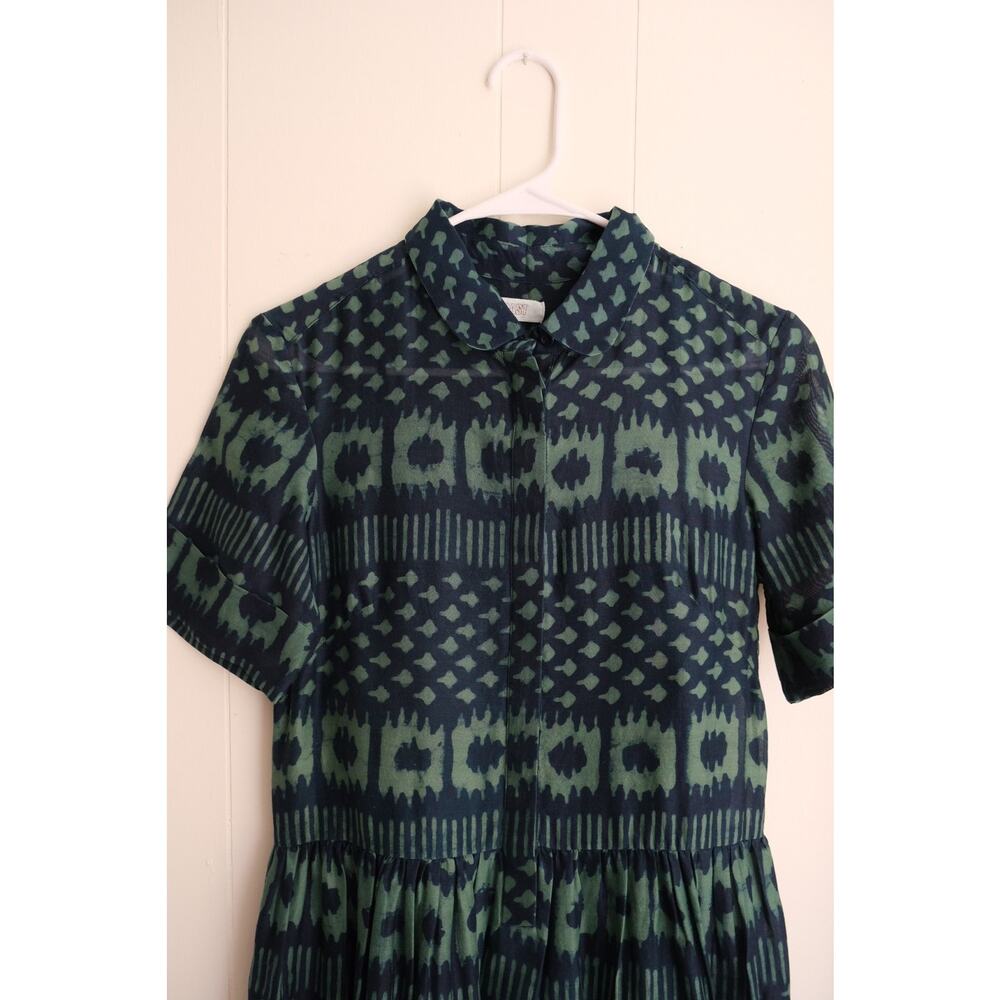 Toast Womens Ikat Shirt Dress Sz 6 Block Print Cotton Silk Minimalist Cottage - Picture 2 of 14